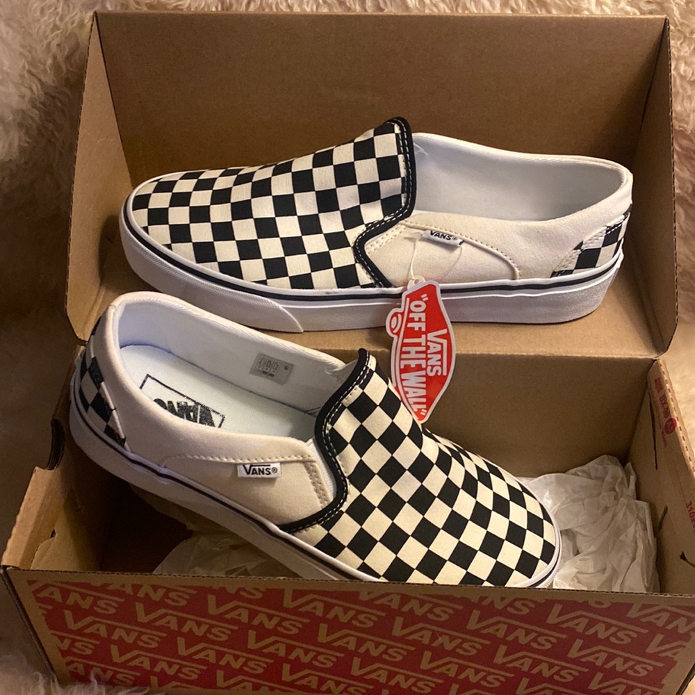 Vans Asher black and white checkerboard slip on shoes